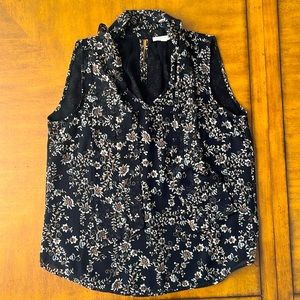 Anthropologie Meadow Rue sleeveless floral blouse with neck tie